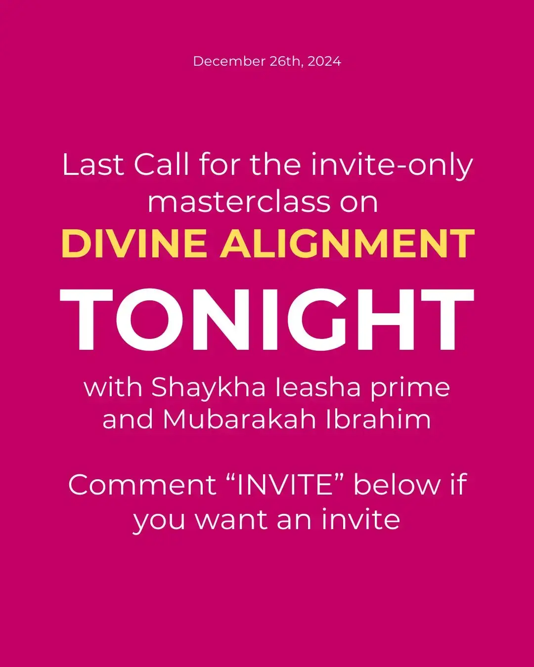 Who hasn't gotten an invite to join us at 07:00 PM (EST) for our FREE Masterclass: "Divine Alignment: Reconnect Your Mind, Body, and Soul." 💖 ✨ Here’s What Awaits You: ✨ Deepen your faith ✨ Restore your spirit ✨ Empower your 2025 This isn’t just a masterclass. It’s your sanctuary, a space to breathe, to heal, and to grow. Feel the stress melt away as you reconnect with your spiritual essence and embrace a balanced, fulfilling life. 🌙✨ Imagine waking up each morning feeling spiritually fulfilled, emotionally balanced, and physically energized. This is your chance to make that vision a reality. 💫 👇 Ready to Transform? Comment "INVITE" below, and I’ll send you the exclusive Zoom link directly! Let’s embark on this beautiful journey together. ✨ #DivineAlignment #MuslimWomen #SpiritualWellness #FaithAndWellness #ReawakeningWomanhood #HolisticHealth #IslamicScholar #EmpoweredWomen #PeacefulHeart #CommunitySupport