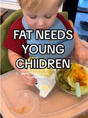 While it is common knowledge that omega-3’s are important healthy fatty acids to include in children’s diets for overall health and brain development. Did you know that fat (yes, even saturated fat) and cholesterol are not something you need to be concerned about limiting in your child’s diet under the age of two years? Current dietary guidelines for Americans recommend fat to be unrestricted in the first two years of life.  Eating healthy for most children doesn’t mean following adult goals for cutting back on total fat, saturated fat, trans fat, and cholesterol, particularly for children younger than 2 years. - American Academy of Pediatrics  Lipids are considered the most important energy source in the infant diet and are necessary for normal growth and physical activity. Human milk, in which most of the energy is present as fat, provides a relatively high cholesterol intake as well. Mother’s milk and infant formula supply 40–50% of their energy as fat. PMID: 2973471  Approximately 85% of fats in breast milk are saturated and monounsaturated fatty acids - the rest are polyunsaturated. Saturated fats are found in abundance in human breast milk. This is why most infant formulas are made with palm oil which is 50% saturated fat. Their role is to provide energy and immunity and to serve as building blocks, as well as assisting the hormonal system and the metabolism of fats, carbohydrates and proteins.  Correct development of the nervous system, retina and other structures depend on an adequate supply of these fatty acids during intrauterine development and in the newborn and infant stages.  Sources: PMID: 32312179, PMID: 19559168, PMID: 10539790, PMID: 34766894 Full blog post available on fat needs in young children ❤️  #fyp #blw #babyledweaning #babyledwean #babyfeeding #babyfeeding #babyfoods #babyfood #thebabydietitian #dietitianforbaby 