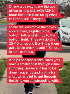 Here are  5 ways to boost focus for your child with ADHD in school: 1️⃣ **Use the Visual Triangle Exercise:** Incorporate visual stimulation techniques, like the visual triangle exercise discussed in the video, to enhance focus and engagement.  2️⃣ **Incorporate Fidget Toys:** Allow your child to use fidget toys in class. If fidgets aren’t allowed, have a conversation with their teacher, school principal, and social worker about formal accommodations. 3️⃣ **Encourage Drawing or Doodling:** Let your child draw or doodle during class lectures. This can help with concentration and retention, so make sure to discuss this with the school. 4️⃣ **Enable Verbal Testing:** Allow your child to complete tests or assignments verbally. This might require accommodations through an IEP, so check if they qualify. It’s worth exploring, even if it depends on the school’s resources. 5️⃣ **Get Them Moving:** Physical activity can significantly boost focus. Incorporate movement breaks throughout the day to help your child stay engaged and attentive in their learning. Implementing these strategies can make a real difference in your child’s school experience! 🌟 This might be a good video to share with a teacher as well!  #ADHD #Focus #LearningStrategies #ParentsSupport #ADHDSupport #SchoolSuccess #VisualStimulation #FidgetToys #VerbalTesting #PhysicalActivity 