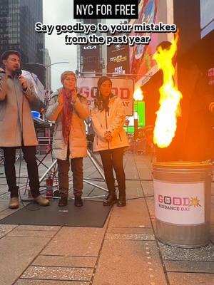 Say goodbye to your mistakes from the past year at Good Riddance Day in Times Square!
 This is an annual event inspired by Latin American tradition where you can say goodbye to what frustrated you in 2024 and usher in a new start for the new year. 
 
 Head over to @Times Square NYC this Saturday December 28 from 12-1pm. Last year, you could set fire to your mistakes, and every year there is a new creative way to say “Good Rddance!” This year, write what you're leaving in the past on a chalkboard then erase it, with host @Jonathan Bennett, plus be entered to win a $100 TSQ gift card! #nycforfree #nyc #newyears #newyearseve #goodriddance #goodriddanceday