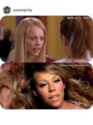 Seriously 🙄 | Mariah Carey is a big fan of Mean Girls:  Quizzed by Billboard: In a 2020 episode of Quizzed by Billboard, Tina Fey quizzed Carey on her knowledge of the movie. Carey showed off her fandom by wearing an "M" necklace inspired by the movie's characters, and by providing specific details about the film.  Halloween costume: In 2023, Carey dressed up as Regina George for Halloween, wearing a white tank top, purple bra, black miniskirt, and black pumps.  Twitter: Carey once tweeted a Mean Girls quote in response to Katy Perry.  #meangirls #sofetch #youcantsitwithus #popculture  #reginageorge #rachelmcadams #burnbook #mariahcarey #mariahcareyforever #mariahcareyfans #popculture 