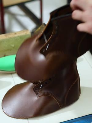 Assembling the Beckman. Available in Black Cherry, Black and Cigar Excalibur leathers. #howitsmade #redwingboots #leathertiktok #bootmaking #boots #redwingheritage