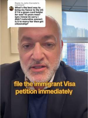 Replying to @John Cornelio Brad advises marrying your girlfriend and filing a visa petition for her before filing for your naturalization. Once you become a U.S. citizen, you can upgrade the pending visa petition to reflect that it’s filed by a U.S. citizen, and the petition will retain its original receipt date. This approach saves significant time compared to waiting until you naturalize to file the petition for your spouse. #ImmigrationLaw #USCitizenship #GreenCard #SpouseVisa #ImmigrationHelp #BradBernstein #SparAndBernstein #SuperLawyer #USImmigration #MarriageVisa #immigrationadvice 