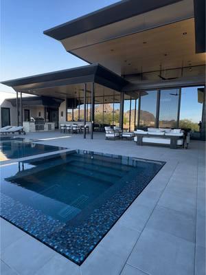 There are some incredible exterior architectural details at our #BalancingRock project. From the zero-edge pool and hot tub, to the cantilever overhangs, to the open-air skylights at the entry and over the garage.   #Fireplace #AFTConstruction #Countertop #Scottsdale #Architecture #ModernArchitecture #Modern