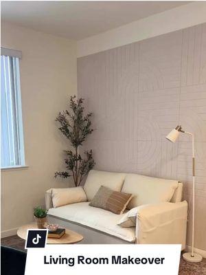 We love this @Breeya Shade | Furniture Flips makeover using our Tangent tiles in the color Latte!! We hope her sister does too 😋💙 #acousticwall #livingroomtransformation #livingroominspo #livingroomdecor #livingroomdesign #livingroomakeover #accentwall #accentdecor 