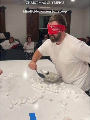 I thought I was doing great and only got 4 😂🎁🤍🎄🎅🏼 #chistmas #olympics #games #blindfolded #cottonball #scoop #funny #family 