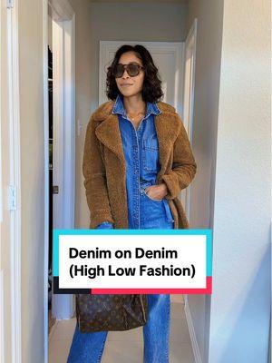 #wearingvsstyling  #fashiontiktok #styleinspo #fashionover40 #highlowfashion #coolgirlaesthetic  #denimondenim  Denim shirt and jeans @target  Shoes @Jessica Simpson Collection  Bag @Louis Vuitton  Teddy coat @Rachel Zoe  Sunnies from TikTok shop 