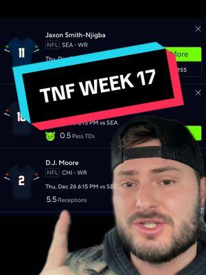 NFL PRIZEPICKS TNF WEEK 17🏈🔥 #prizepicks #prizepickstoday #prizepickslocks #nfl #tnf 