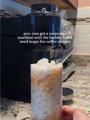 if you got a nespresso machine over the holidays and need recipe ideas and/or tips on how to use the machine I gotchu 🫶🏽☕️ #nespressovertuo #nespressorecipes #nespressonext #nespressotips #nespresso #icedlatte #icedlatterecipe #coffeerecipes #carameldrizzle 