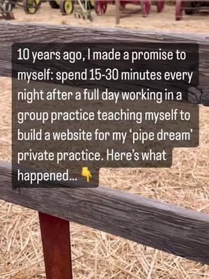 (Story continued) Back when I was working for a group practice, I didn’t tell a single person I was thinking of leaving but I knew I needed to start taking baby steps toward building my own dream! I’d come home exhausted, but I still carved out 15-30 minutes every night to learn how to build my own Squarespace website. I literally just watched YouTube videos to figure it out! I kept it private until the day I launched my practice 🫣 That first website was 👏not perfect👏, but it was enough to get me going and gave me the ✨COURAGE✨ to START my practice. Since then, I’ve learned so much about marketing, websites, and building a business that actually attracts clients—and now I teach other therapists how to do the same. If you’re stuck wondering where to begin, here are a few small steps to help you get started: 🫶🏻Buy a domain – Even if you’re not ready to build the site yet, it’s an easy step to take today and will help you start dreaming! Most domains are sooooo cheap! ❤️Draft your ‘About Me’ page – What makes you unique as a therapist? Start with a few bullet points in your notes app. ✨Reach out to one professional contact – Building relationships early on is key and meeting other therapist who have opened private practices, can give you courage! 🌊Work on one small marketing skill – Whether it’s SEO, writing, or social media, spend 15-30 minutes a week learning. You can learn these in my Marketing For Therapists Course. ❤️Want to someone to teach you exactly how to start a practice from zero? My Roadmap course breaks it down step-by-step, so you can open by January!. Let’s Grow! ❤️ Kelley 🌱👩‍💻 #PrivatePracticeTips #TherapistsInPractice #MarketingForTherapists #howtostartaprivatepractice