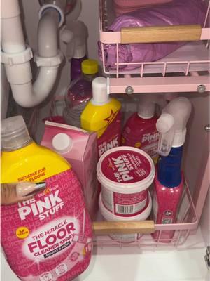 Under my sink was looking a mess! It looks so much better and organized 😍💓And these organizers pull out ! 🩷 I put all my pink stuff on one side! 🩷 #pinklifestyle #pinkfinds #pinkkitchen #pinkkitchenstuff #pinkorganizer 