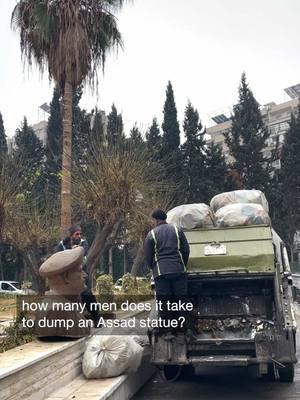 Garbage men removed a statue of former Syrian president Hafez al-Assad, which had been lying in a Damascus park for days following the fall of the Assad regime. #NPR #syria 