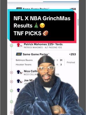 NFL Picks & NBA Picks on Christmas Day Results😒‼️ Thursday Night Football Picks 🏈 #week17 #nflpicks #nbapicks #TNF #nbatiktok #footballtiktok #4you #4up 