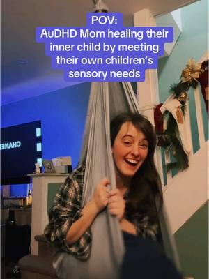 This was Christmas Eve, but this sensory swing has been my kids’ favoriteeee item in the house! (Mine too!). Between that and the amount of play-doh I got this year, we are doing serious work on my inner-child! 🙌🏻🥰💜 #pmdd  #adhdtiktok #adhdinwomen #audhd #audhder #adhdmom #neurodivergentmom  #latediagnosedautistic #unmaskingautism #neurodivergent #healinginnerchild #sensoryswing #adultadhd   