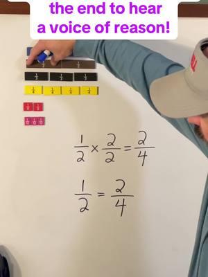 Understanding fractions should not be a divisive topic. Yes the algorithm is the goal but kids should understand what is going on with them before they just use them. Helplessness and memorization can go hand-in-hand. Be comprehensive at home to help your student. ##fractions##multiplyingfractions##sensemaking##parentmath##elementarymath##howtomultiplyfractions