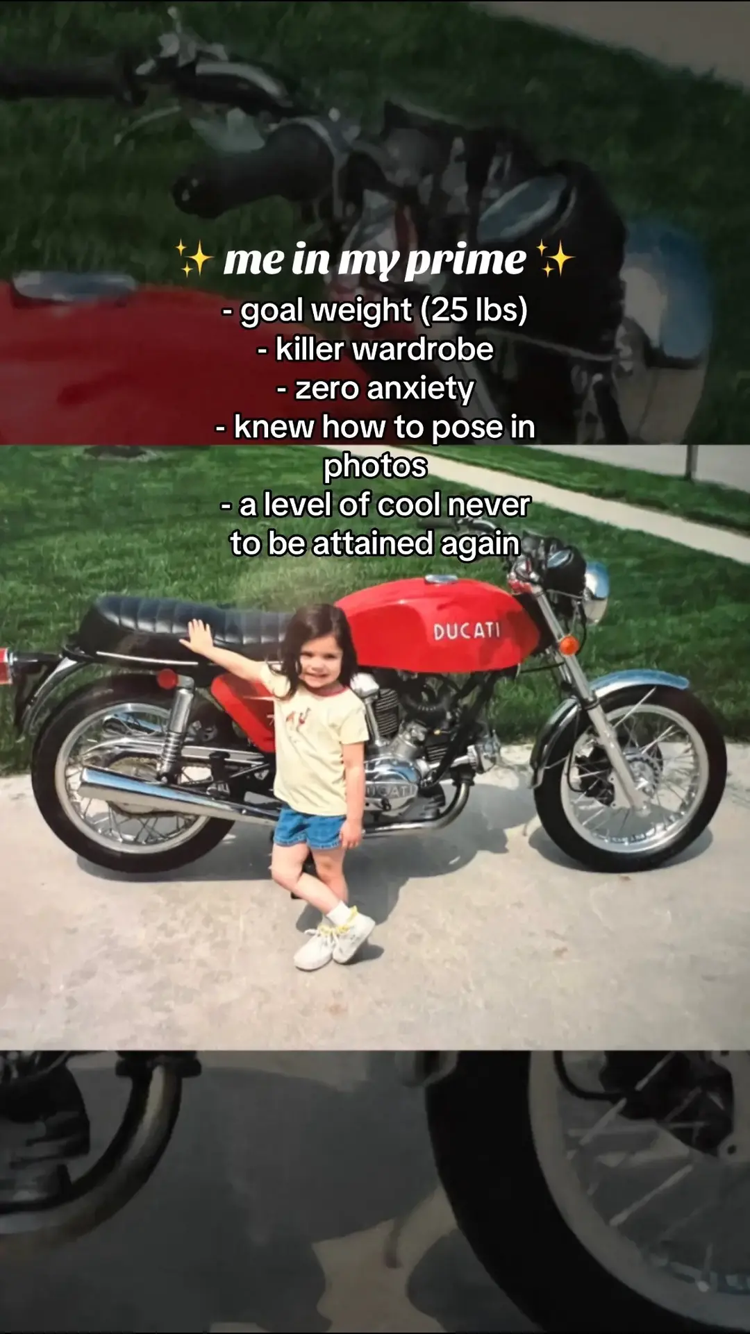 The crossed legs lean back combo against the Ducati is unreal 🏍️ #chillgirl #chillguy #meinmyprime #babyphoto #ducati #fyp #fypシ゚viral #happyholidays #christmas #coolgirl 