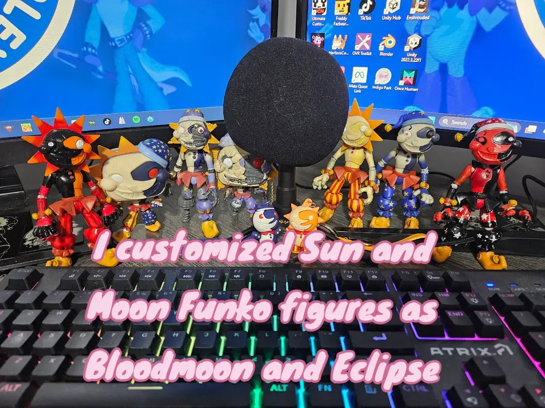 Custom painted #funko #sun #sundrop and #moon #moondrop figures as #Eclipse and #Bloodmoon #fnaf #fnafsb #nephixii 