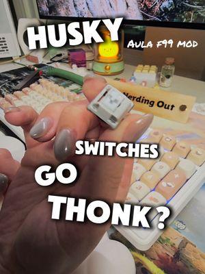 Thonky thunk thock thunk clunk thonky thonk thonk :) These husky switches sound best (imo) with a wider taller keycap like these SOA profile ones -- I think XDA and MOA will sound great too 🤗 Husky Linear Switches: @Kinetic Labs  Keycaps: Coconut Milk SOA Profile @Taro Depato  Base: Aula F99 #mechanicalkeyboard #keebtok #creamykeyboard #thocky #asmr #thockykeyboard #aula #asmrtingles #keyboard #thock #asmrtist #asmrsounds #keebs #asmrvoice #asmrvideo #keeb #asmrtiktoks #sosatisfying #aulaf99 #customkeyboard  #oddlysatisfying #satisfying #desksetup #deskaesthetic #techtok #toptierdecember 