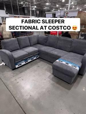 🤩 Fabric Sleeper Sectional at Costco! This has a useful reversible chaise with storage and a pull out mattress! Plus it features 4 power outlets and 4 USB ports. It’s SO comfy! 🥰($1549.99) #costco #sectional #sofa #sofabed 