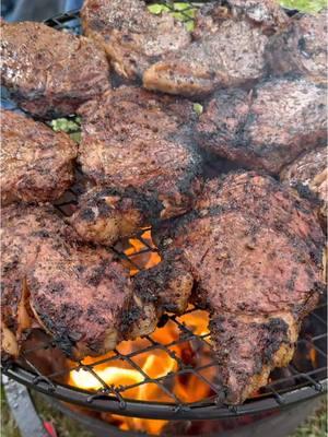 Fire 🔥 pit steaks ! #fyp #Foodie #foodvideo #steak #openflamecooking #firepit #delicious 