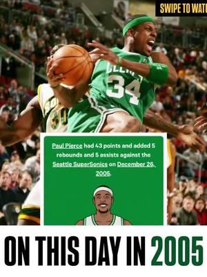 #PaulPierce dropped a season-high and talked some trash doin’ it 👀 Swipe right to see #TheTruth’s big night in Seattle #NBA #Boston #Celtics #Basketball #Seattle #SuperSonics #Sports #Stats #OnThisDay