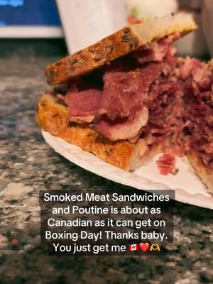 A Canadian meal fit for a king. Smoked meat sandwiches and poutine on Boxing Day 🎄🙏🇨🇦🫶❤️ #fyp #christmas #boxingday #smokedmeat #smokedmeatsandwich #poutine #poutineday #canada #canadian #canada_life🇨🇦 #canada🇨🇦 #canadatiktok #canadiancheck #montreal #cancer #fyp #foryoupage #cancersucks #cancerfighter #cancersurvivor #fuckcancer #breastcancer #malebreastcancer #stage4cancer #metastaticcancer #grateful #radiationtherapy #mywife #genx #mileend #mileenddeli 