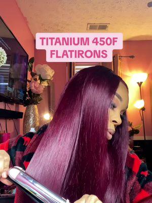 Most Professional Hairstylists & Beauticians uses Titanium Flatirons. #silkpress #burgundyhair #burgundy #frontalwig #frontalwiginstall #babybliss #flatiron #flatironcurls #hairtips #hairtransition #hairtipsandtricks #wigtips #wigtutorial #hairessentials #beautyessentials #fyphair 