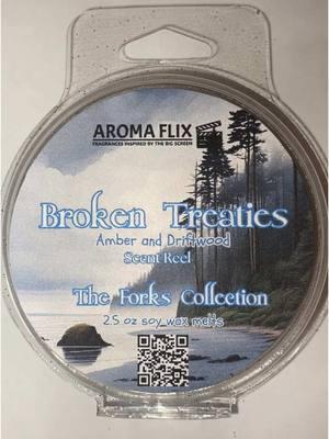 Inspired by Twilight and a brand new addition to The Forks Collection, “Broken Treaties”  represents a place of mystery, ancient legends, and natural beauty. This rugged coastline plays a pivotal role in the unfolding drama between the Cullen clan and werewolves. This will melt in an earthy blend of sandalwood and musk with top notes of airy ozone and a hint of citrus before being smoothed out by amber and cedar. Click the link in bio or visit www.aromaflix.net to view all of the film inspired fragrances #tw#twilightu#cullense#werewolvesa#jacobblackw#twilightsagaa#lapush