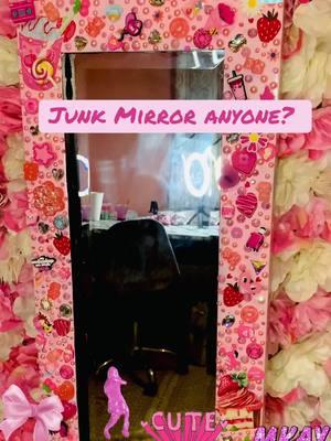 This is one out of three mirrors for my daughters vanity. I’m so excited to see it completed 🎀💅🏽🍭🍬🍓#mikadoreinspires #junkmirror #BLING #diymirror #diyfurniture #strawberry #junktumblers #junkletters #strawberry #fyp #pink