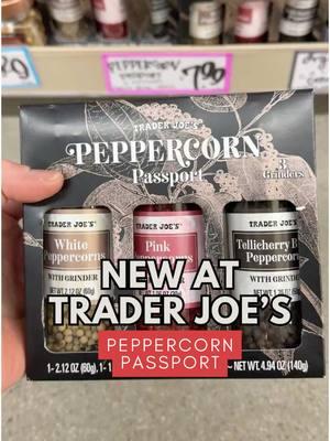 Trader Joe’s new Peppercorn Passport is here, and it’s a must-have for any spice lover! 🌍🌶️  This set includes three grinders of white, pink, and Tellicherry black peppercorns, perfect for adding flavor to any dish. With such a variety of peppercorns, you can take your cooking to the next level!  These would make a fun and unique addition to a gift basket this holiday season. 🎁  #TraderJoesFinds #PeppercornPassport #SpiceItUp #HolidayGifts #FlavorAdventure #traderjoes 