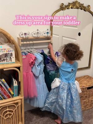 My take on a toddler dress up area. She loves it so much I probably changed her dress 50 times today  #toddlerplayroom #toddlerplayidea #toddlerdressup #toddleroominspo #toddlerroom