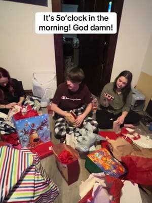 The older kids were not happy about being woke up at 5 in the morning! Oh the joy of having kids with an agegap! #christmas #morning #christmasmorning #gift #presents #fyp #foryou #foryoupage #christmas2024 #happyholidays #merrychristmas #2024 #agegap #kids #kidsoftiktok #momlife #🤷‍♀️ #hoho #santa #came #🥰 #❤️ #🎁 