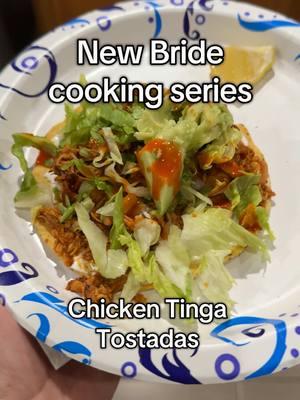 Simple & Delicious Chicken Tinga Tostadas  🌮✨ Ingredients: 	•	2 cups shredded cooked chicken 	•	3 tomatoes (blended into a purée) 	•	1 small onion (sliced) 	•	2 cloves garlic (minced) 	•	1 bay leaf        •     3 tbsp tomato bullion         •     1 tbsp chicken bullion         •     1 can of chiptole peppers 	•	1 tbsp oil 	•	Salt & pepper to taste 	•	Tostadas (store-bought or homemade) 	•	Toppings: shredded lettuce, sour cream, avocado slices, cheese, and salsa Steps: 1️⃣ Heat oil in a pan and sauté sliced onions until soft. Seperate pot boil chicken cubes, tomatoes, onions, garlic & bay leaves. Add tomato & chicken bullion. Let everyrhing boil! 2️⃣  After everything is boiled in the blender add in the chiptole pepper tomatoes, onions, garlic, bay leaves & chicken stock. Then blend, in a seperate bowl add the chicken cubes & shred.  3️⃣ Add shredded chicken & blended sauce back to the sauted onions and mix it well, let it cook for 5 more minutes.  4️⃣ Assemble tostadas by spreading refried beans (optional), topping with Chicken Tinga, and adding your favorite toppings. 5️⃣ Serve and enjoy this easy, flavorful dish! 😍 Tag a friend who needs this in their life! 🌟 #luxegoddesscrafts #newbridecookingseries #newbridecooking #punjabitiktok #punjabi #california  #ChickenTinga #Tostadas #EasyDinner #MexicanRecipes  #QuickMeals #FoodieEats #TikTokFoodies”