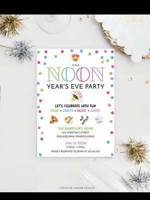 The countdown to NOON Year’s Eve is ON! Level up your #familyfriendly party with these easy to print #games #invite and #decor and put the kids to bed early 🥳 #etsy #creativeuniondesign Link to our Etsy shop in bio. #happynewyear 