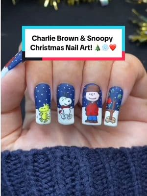 My hand painted Charlie Brown and Snoopy Christmas nails 💕🩵❄️ #snoopynails #snoopynailart #snoopy #charliebrownchristmas #snoopychristmas #haysalto #holotaco #christmasnails #nailinspo 