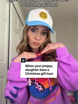 POV: YOUR PREPPY DAUGHTER DOES A CHRISTMAS GIFT HAUL 🎁  #momlife #momcomedy #christmasgift #preppy #preppyaesthetic #MomsofTikTok  @aviatornation @Peachybbies Slime @Jellycat @Kendra Scott 