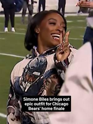 Olympic legend Simone Biles was back at Soldier Field for Thursday's home finale against the Seattle Seahawks, and her outfit took center stage. Biles, who is married to Bears safety Jonathan Owens, made sure to let her fandom fly with her wardrobe choice for the game, rocking an outfit covered with pictures of Owens in his Bears uniform. Read more at the 🔗 in our bio. #simonebiles #celebrity #chicagobears #jonathanowens