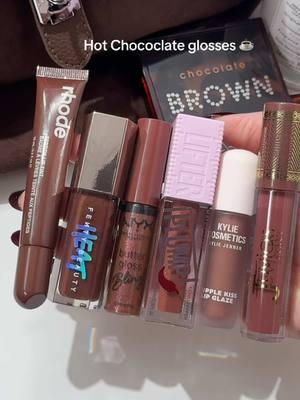 Hot chocolate glosses  @rhode skin Espresso @Fenty Beauty Hot chocolit heat @NYX Professional Makeup Hustla @Maybelline NY Cocoa Zing @Kylie Cosmetics Lovable @Juvia’s Place Kenyan Koffee  #lipgloss #rhode #wintermakeup #glossylips #topmakeup #lipplumper 