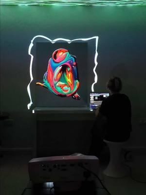 Projection Mapping my art: Digital Bloom🌺 Using an optoma projector and Madmapper a projection mapping software to bring my latest artwork to life!  I make animations of paintings using @procreate @adobe and Kaiber AI! #projectionmapping #digitalart #creativeprocess #visuals #roomdecor #projector #ai #animation 