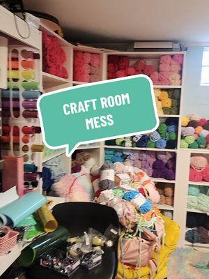 It's a mess, I'm a mess, we're all a mess! #craftroom #craftroommess #craftroomorganization #helpmeorganize #crochet #crochetersoftiktok 