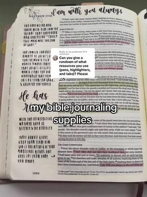 Replying to @ms.pedersen.47 here’s my updated bible journaling supplies! some things that arent listed are just regular sticky notes and various stickers. i hope this helps and encourages everyone to study their bibles!🤍 #Jesus #biblejournaling #Bible #biblejournal #journalingbible #biblejournalingcommunity #bibleverse #biblestudy #hosannarevival 