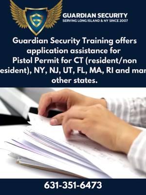 🛡️ Unlock Your Right to Carry with Guardian Security Training! 🛡️ Navigating the pistol permit application process can be confusing and time-consuming. But don't worry, Guardian Security Training is here to help! We offer expert application assistance for pistol permits in: Connecticut (resident &      non-resident) New York New Jersey Utah Florida Massachusetts Rhode Island And many other states! Our experienced instructors will guide you through the process, ensuring your application is complete, accurate, and submitted correctly. Ready to take the next step? 📞 Call us at (631) 351-6473 for more information. #GuardianSecurityTraining #PistolPermit #RightToCarry #SelfDefense #FirearmsTraining #ApplicationAssistance #Connecticut #NewYork #NewJersey #Utah #Florida #Massachusetts #RhodeIsland #GunSafetyTraining  #ConcealedCarryPermit  #SecondAmendment  #SelfDefenseSkills  #FirearmsEducation  #ProtectYourself  #WomensSelfDefense  #PersonalProtection  #GunOwnerRights  #DefensiveTraining  #GuardianSecurity  #KnowYourRights  #Empowerment  #SafetyFirst