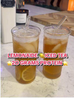 We are working on getting more protein in- 🍋🧊 This lemonade iced tea has 20g of protein but tastes like pure sunshine—no chalky protein vibes here. Just tart, light, and delicious 💛 #foodreview #lemonade #icetea #arnoldpalmer #protein 