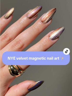 NYE velvet magnetic nail art ✨ products used: baby it’s gold outside, enemies to lovers, starfall, romantasy, maple street, brujita, detail brush & totally gelly.  #diynails #nyenails #nye #velvetnails #newyearsnails #magnetic #nails #holidaynails #nailarttutorial #nailartvideos #nailinspo 