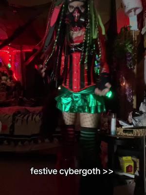 btw since tiktok might be gone soon follow my insta: spawnofs8tan💚❤️ #cyberlox #cybergoth #cyber #industrial #industrialdance #industrialdancer #fyp #foryou #festive #cybergothic #cybergothgirl 