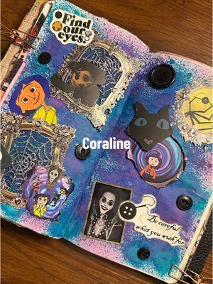 Replying to @little.lights15002 Coraline 💙🌕 I hope you like it!  #scrapbook #scrapbookjournal #junkjournal #journaling #journalwithme #asmr #asmrsounds #crafts #journalcommunity #aesthetic #artist #coraline 