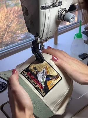 Finally getting the hang of my new sewing machine 👌🏼 #patchhats #patches #vintagepatches #customhat #dadhats #hats #coolhats #embroidery #postbedsewingmachine 