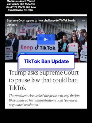 🚨Trump Takes a Stand: Legal Moves to Save TikTok! In a bold move, former President Trump has urged the Supreme Court to pause a law that threatens to ban TikTok across the U.S. This action highlights the ongoing debate about digital privacy, free speech, and the future of social media platforms. As the legal battle unfolds, the fate of millions of TikTok users hangs in the balance. Will the court side with the former president and protect this beloved app, or is a ban inevitable? Stay tuned as this story develops! #Trump #TikTok #SupremeCourt #SocialMedia #LegalBattle #tiktoknews #tiktokban #FreeSpeech #DigitalPrivacy