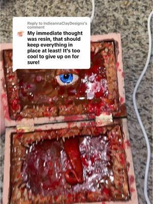 Replying to @IndieannaClayDesigns its gory looking and i LOVE IT #polymerclay #polymerclayartist #airdryclay #resin #mimicbox #secretsanta  #mimic #dnd 