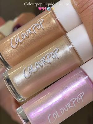 *NEW* @ColourPop Cosmetics dewy liquid highlighter (leaves your skin looking dewy, glazed and illuminated with light-reflecting pearls) 💗🎀❄️✨  Shades swatched: ✨ Pink Pony (Baby Pink with lavender + gold duochrome finish)  ✨ Immediately Yes (Warm Soft Gold)  ✨ Suagr Donut (Ivory Champagne) #colourpop #colourpopcosmetics #liquidhighlighter #glow #liquidhighlight #highlighter #dewyskin #dew #vegan #crueltyfree #luminous 